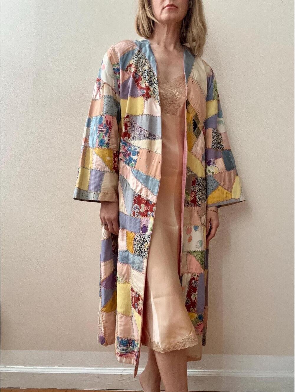 Vintage 1970s Patchwork Crazy Quilt Coat